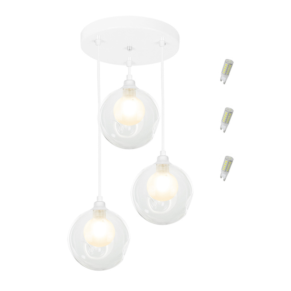 Pendente Triplo Harmony Bolinha Branco + Lampada G9 3000k