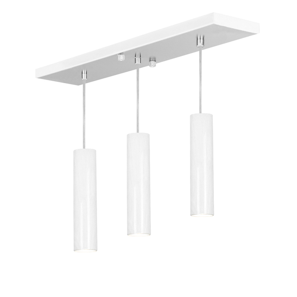 Pendente Triplo Tubo Cilindro Branco 30cm + Led 6k