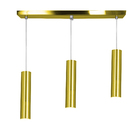 Pendente Triplo Tubo Cilindro Dourado 30cm + Led 3k