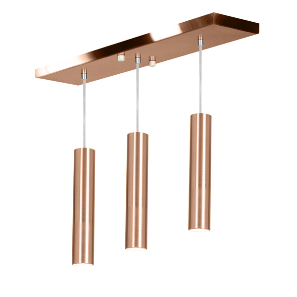 Pendente Triplo Tubo Cilindro New Cobre 40cm + Led 6k