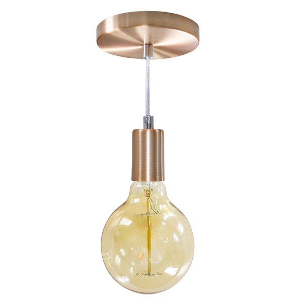 Pendente Tubo Cilindro Alumínio Cobre Escovado + Filamento Ca