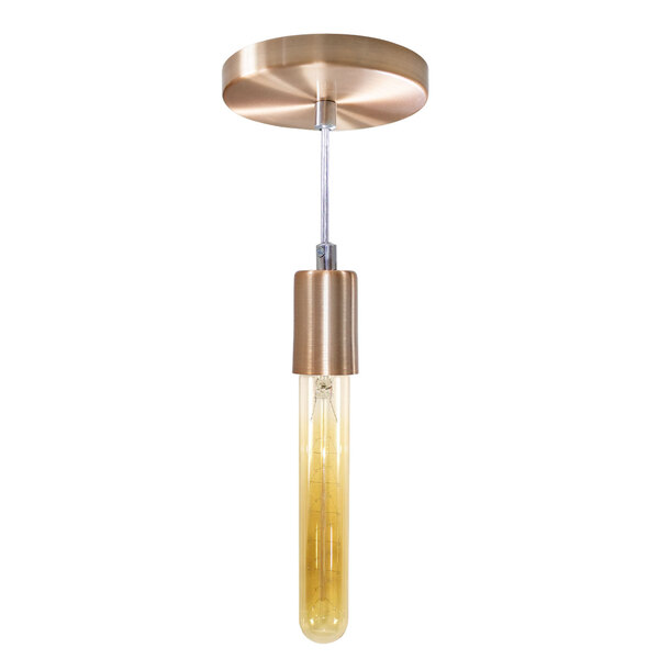 Pendente Tubo Cilindro Alumínio Cobre Escovado + Filamento Ca