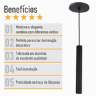 Pendente Tubo Palito 30cm - Preto