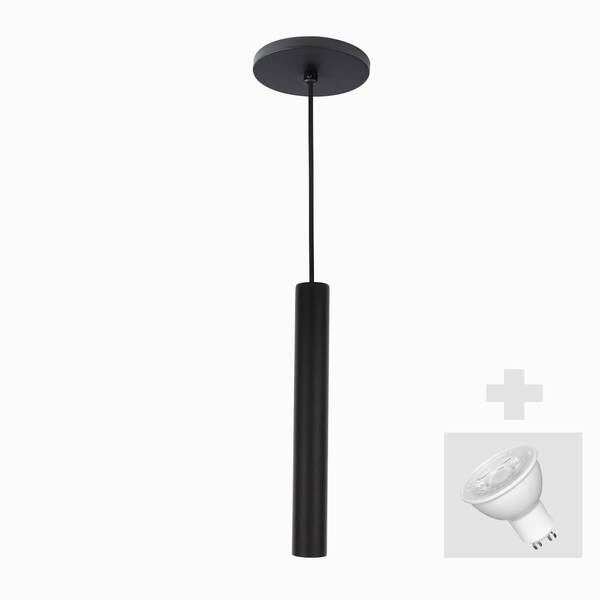 Pendente Tubo Palito 30cm - Preto + Lampada Led 4w