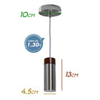 Pendente Tubo Redondo em Alumínio Escovado e Madeira st858