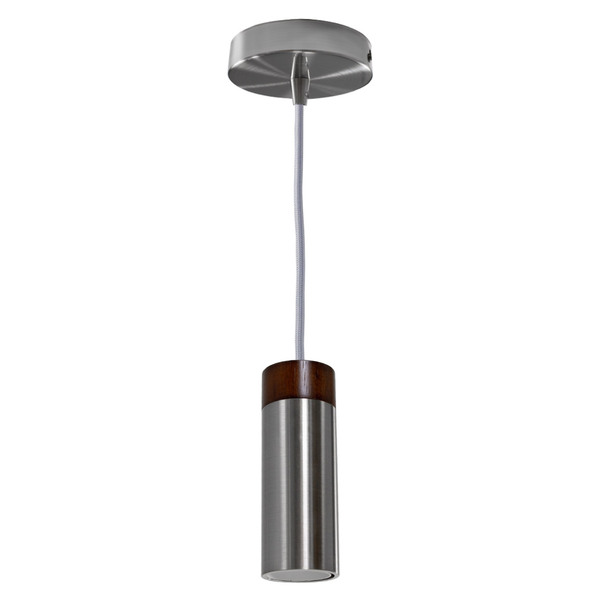 Pendente Tubo Redondo em Alumínio Escovado e Madeira st858