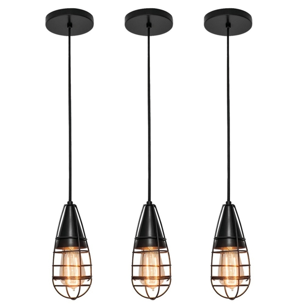 Pendente Vintage Gota Preto Kit Com 3