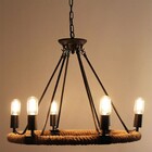 Pendente Víntage Metal C/ Corda Alena Preto P/ 6 Lâmp E27 Tam