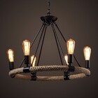 Pendente Víntage Metal C/ Corda Alena Preto P/ 6 Lâmp E27 Tam