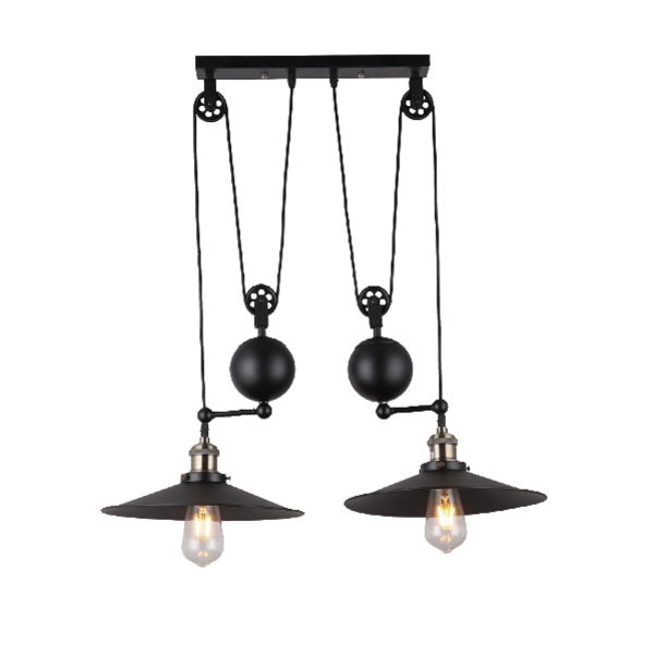 Pendente Vintage Metal Duplo Com Peso E Roldana Para 2 Lâmp E