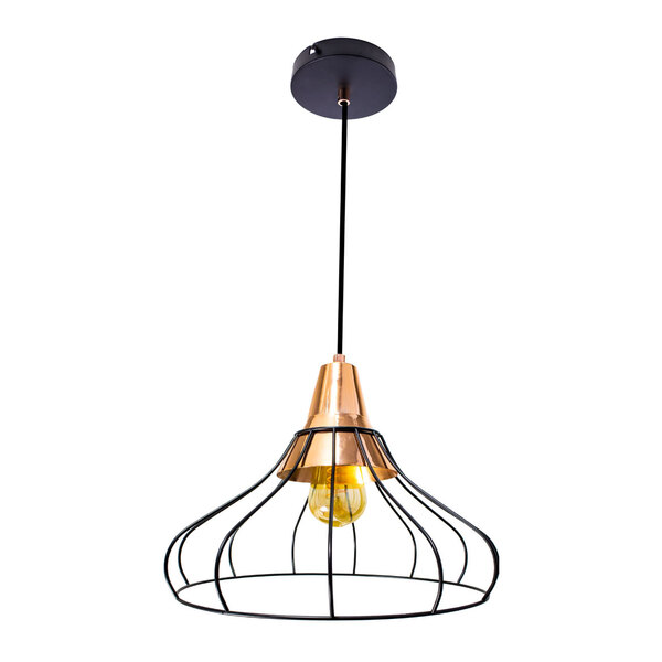 Pendente Vou Aramado Metal Bella Iluminação Preto com Cobre F