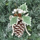 Pendentes Pinha Nevado Enfeite Árvore Natal Kit 2pçs 20x10cm