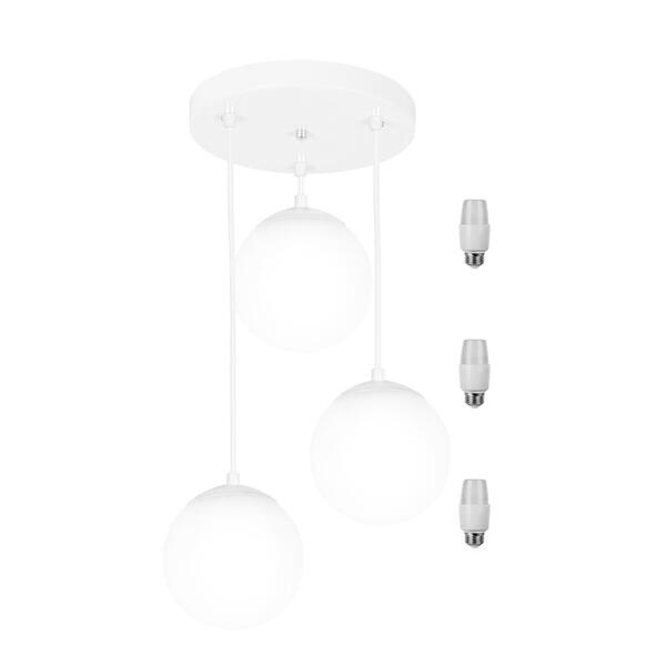Pendentes Triplo Orby Bolinha Branco + Lampada 6000k