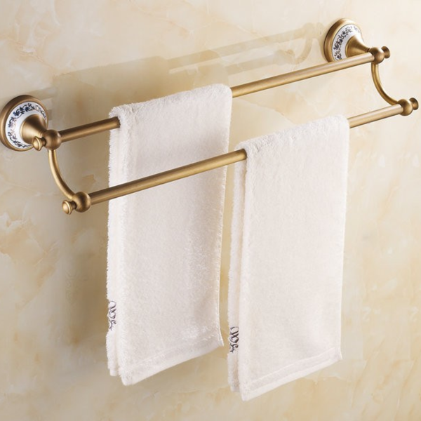Pendurador De Toalha Vintage Retrô Duplo Bronze C/ Porcelana