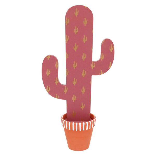 Penélope Adorno Decorativo 33x16x8cm Madeira Rosa Cacto