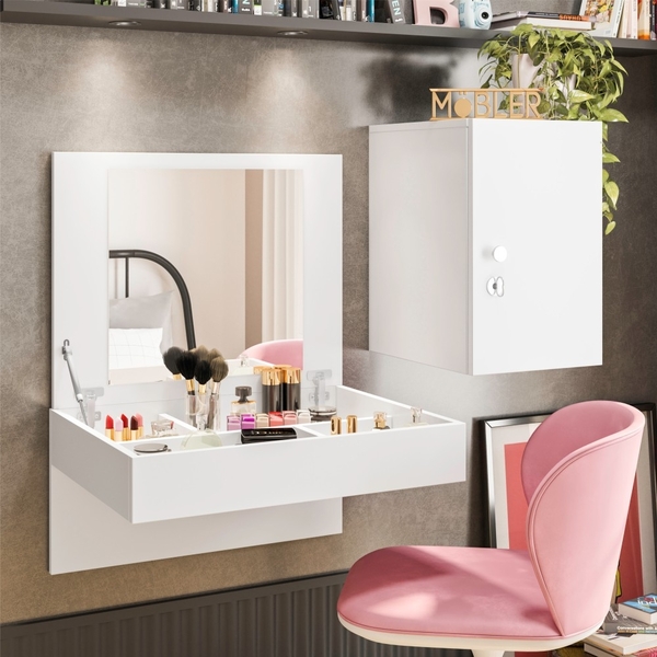 Pentadeira Escrivaninha Peters Com Nichos E Espelho Branco