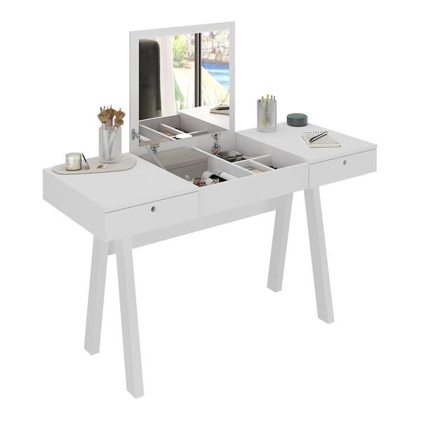 Penteadeira 131,5cm Com 2 Gavetas 1 Porta Basculante E Espelh