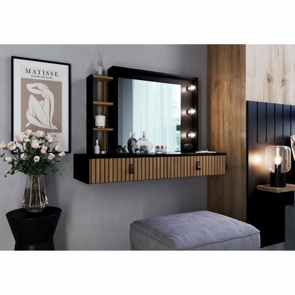 Penteadeira 2 Gavetas 2 Prateleiras Com Iluminação Amber Geni