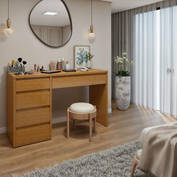 Penteadeira 5 Gavetas 100% Mdf Sem Espelho Giulia Yescasa Nat