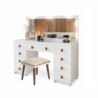 Penteadeira 9 Gavetas Banqueta Retro Led Espelho E Divisórias