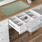 Penteadeira 9 Gavetas Branco Com Amêndoa Led Espelho Com Banq