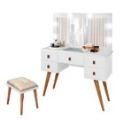 Penteadeira Acompanha Banqueta Retro Com 05 Gavetas Branca Ge