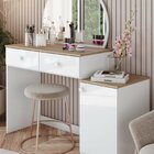 Penteadeira Agnes 2 Gavetas Espelho Circular E Puxadores Em A