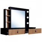 Penteadeira Amber 2 Gavetas Com Espelho Preto/brise - Genialf