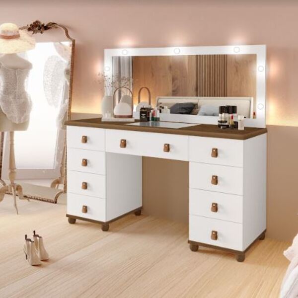 Penteadeira Amêndoa Eloa Espaçosa Com 1 Gaveta Colmeia Mdf