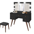 Penteadeira Arizona Preta Com 01 Gaveta Colmeia E Banqueta