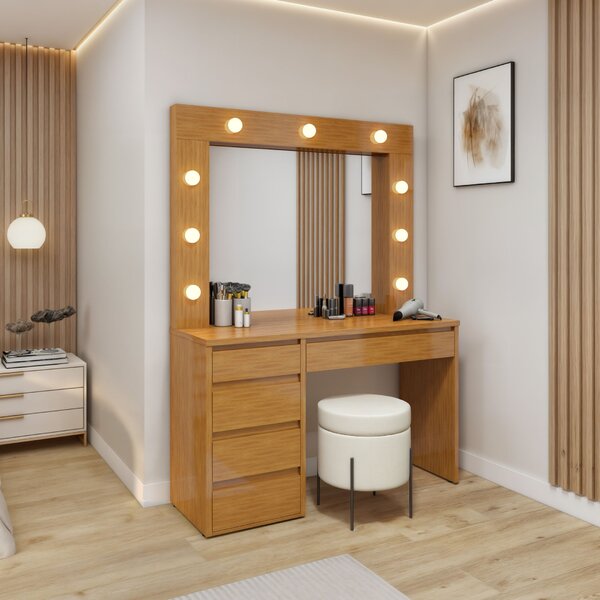 Penteadeira Camarim 100% Mdf 5 Gavetas Munique Naturalle