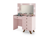 Penteadeira Camarim 5 Gavetas Rosa Adolescente E Adulto Led E