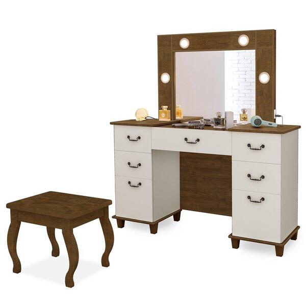 Penteadeira Camarim 7 Gavetas Banqueta Malbec/off White