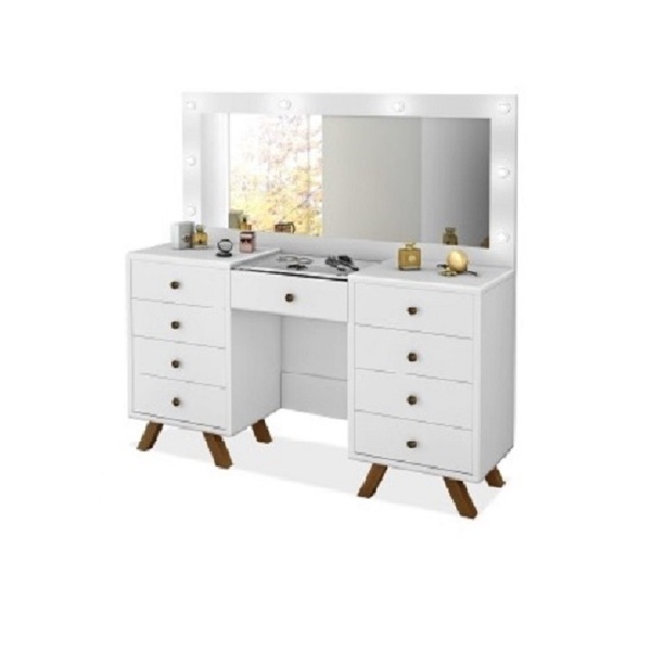 Penteadeira Camarim 9 Gavetas Branca Adolescente E Adulto Led