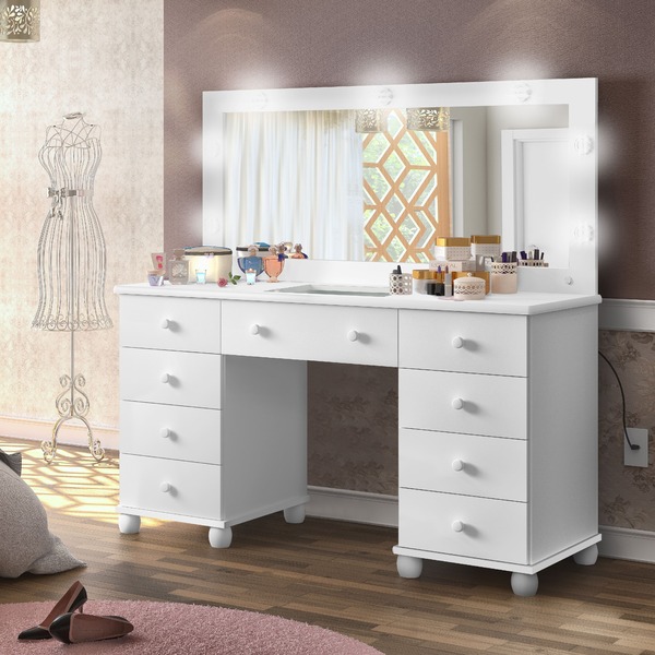 Penteadeira Camarim 9 Gavetas C/espelho E Led  Mdf Potente