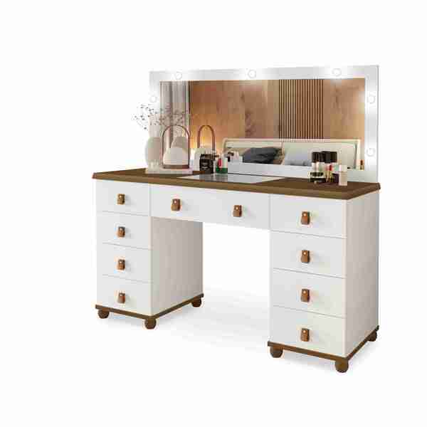 Penteadeira Camarim 9 Gavetas Co Led  Amêndoa Mc Barreto