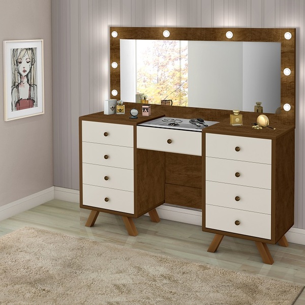 Penteadeira Camarim 9 Gavetas Malbec Off White Adolescente E