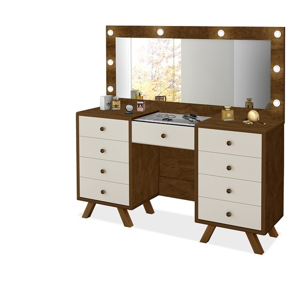 Penteadeira Camarim 9g Mdf Pes De Madeira Classic Cor Malbec