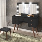 Penteadeira Camarim Arizona Preto Com Espelho