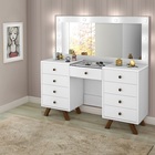Penteadeira Camarim Branco Mila 9 Gavetas Led Espelho Pés De