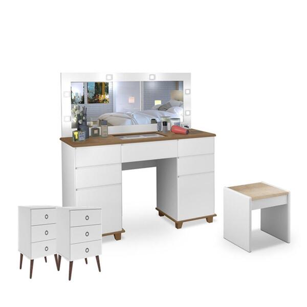 Penteadeira Camarim Clean Branco Amad Led Kit Mesa De Cabecei