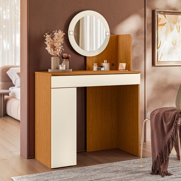 Penteadeira Camarim Com Espelho 1 Gaveta Sky Cinamomo/off Whi