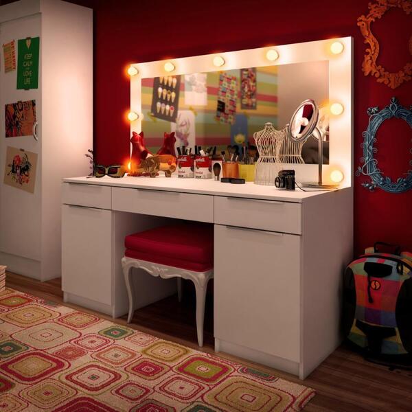 Penteadeira Camarim Com Espelho 3 Gavetas E 2 Portas Madesa