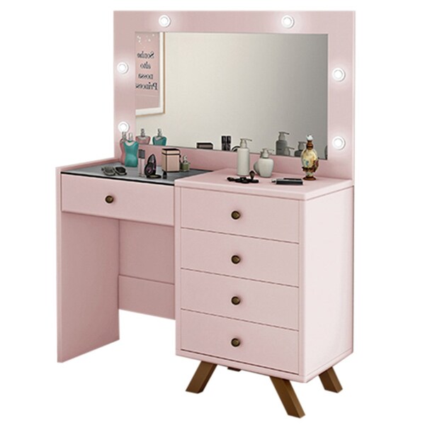 Penteadeira Camarim Com Espelho 5 Gavetas Luna Rosê - Móveis