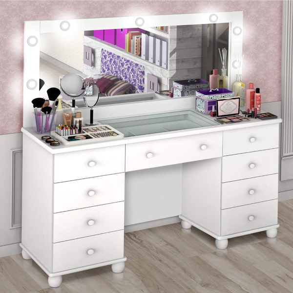 Penteadeira Camarim Com Espelho E Led 9 Gavetas
