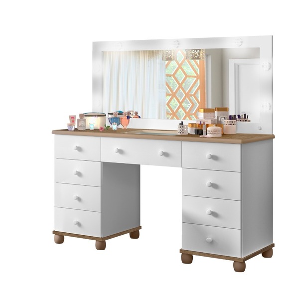 Penteadeira Camarim Com Espelho E Led Branco Amêndoa Potente