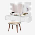 Penteadeira Camarim Com Espelho E Led Suspensa Com Banqueta T