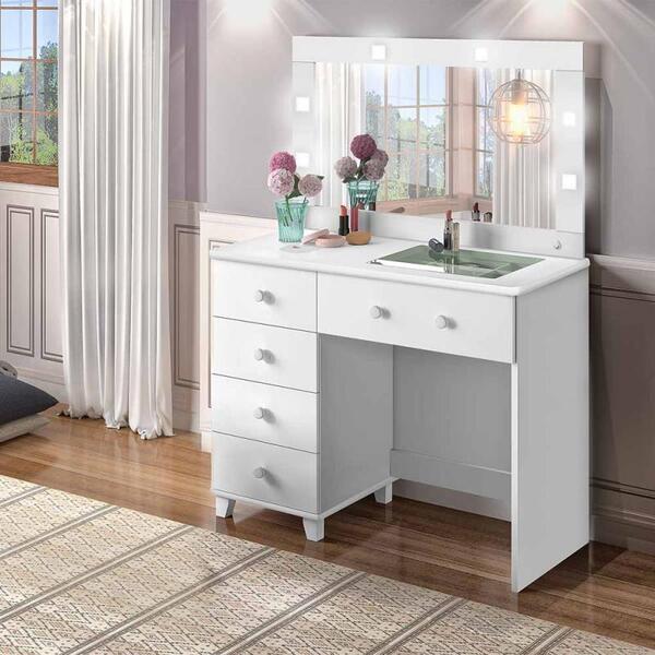 Penteadeira Camarim Com Espelho Led E Porta Jóias Com Vidro L