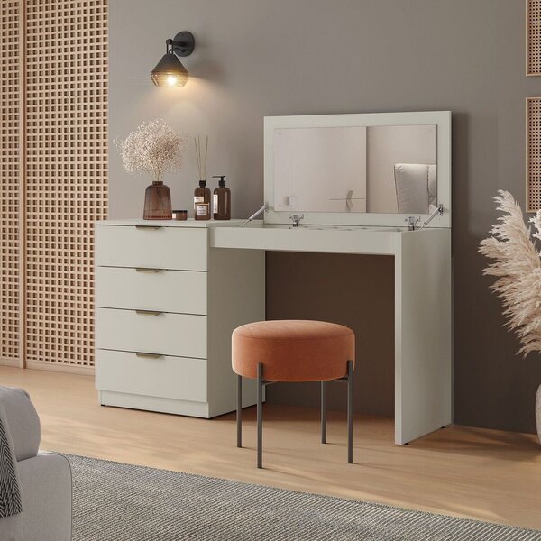 Penteadeira Camarim Com Espelho Mdf 4 Gavetas Afrodite Off Wh