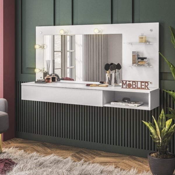 Penteadeira Camarim Com Espelho Suspensa 1 Gaveta Lumiere Bra